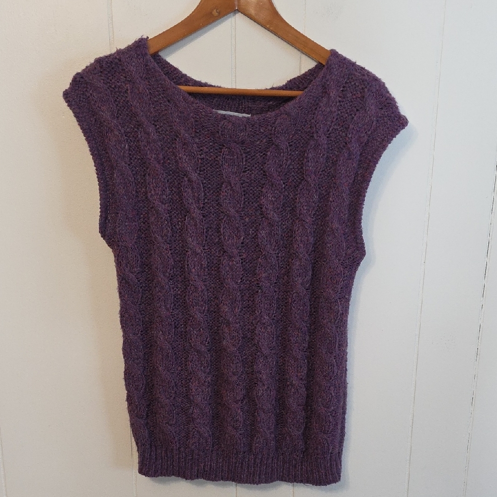 Vtg The FL Collection Purple Cable Knit Wool Blend Sweater Vest Womens M